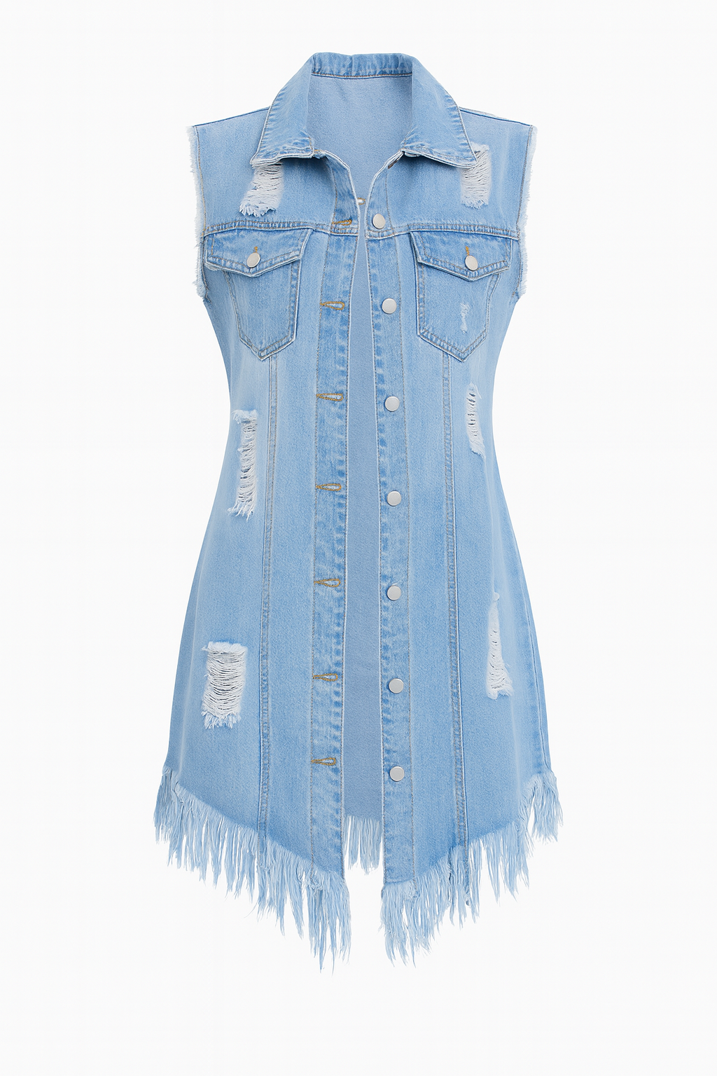 Manteau Long en Denim Premium Sans Manches – Élégance Moderne & Finitions Effilée